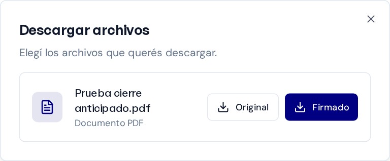 Ventana de descarga con las opciones Original y Firmado