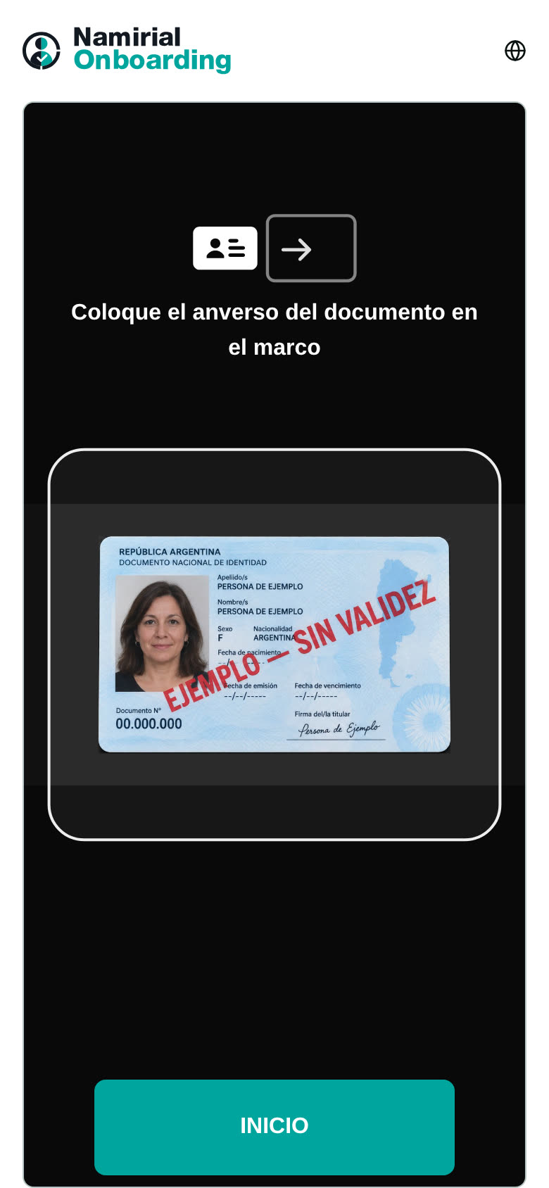 Coloque el anverso del documento en el marco, con el botón INICIO