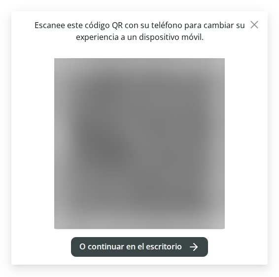 Código QR para continuar la verificación en el celular, con la opción O continuar en el escritorio