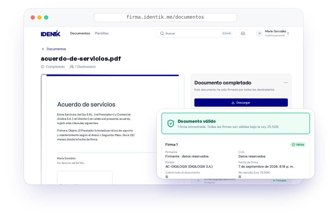 Documento firmado en firma.identik.me y su verificación válida bajo Ley 25.506