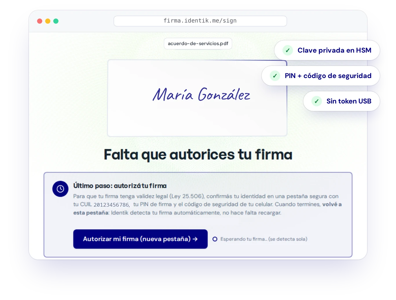 Paso de autorización de la firma remota en firma.identik.me